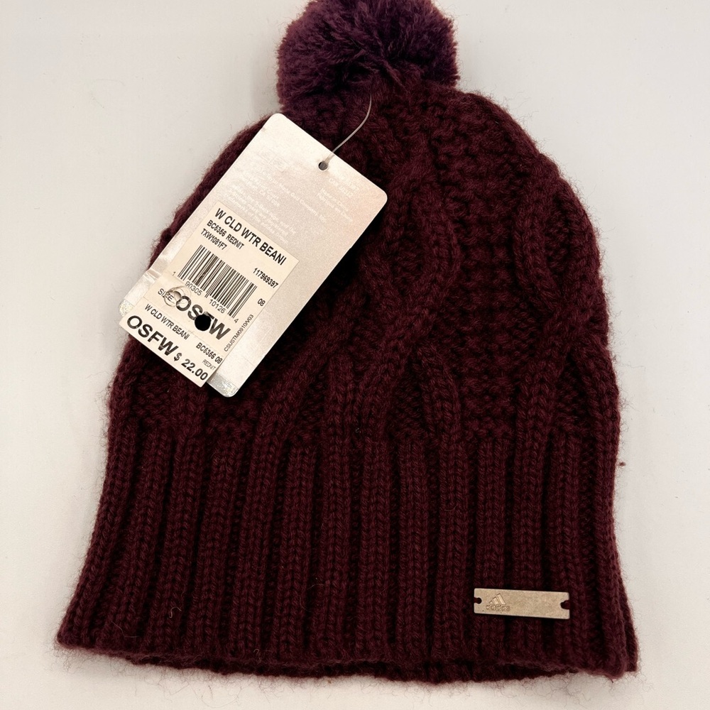 Adidas Women's Cloud Winter Beanie Purple Pom Knit Hat OSFA NWT Cap Gift Gym